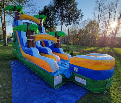 15' tropical single lane waterslide with splash pad